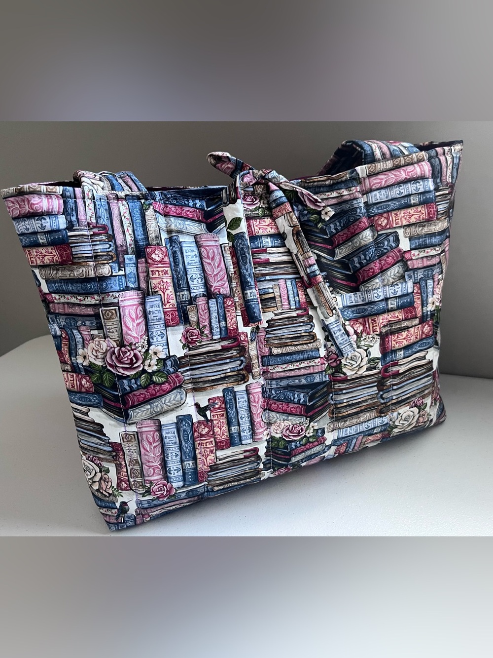 Handmade Quilted Bookish Tote Bag - Moody Floral Library Vibes